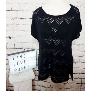 Kasper Black Knit Sweater Top sz M